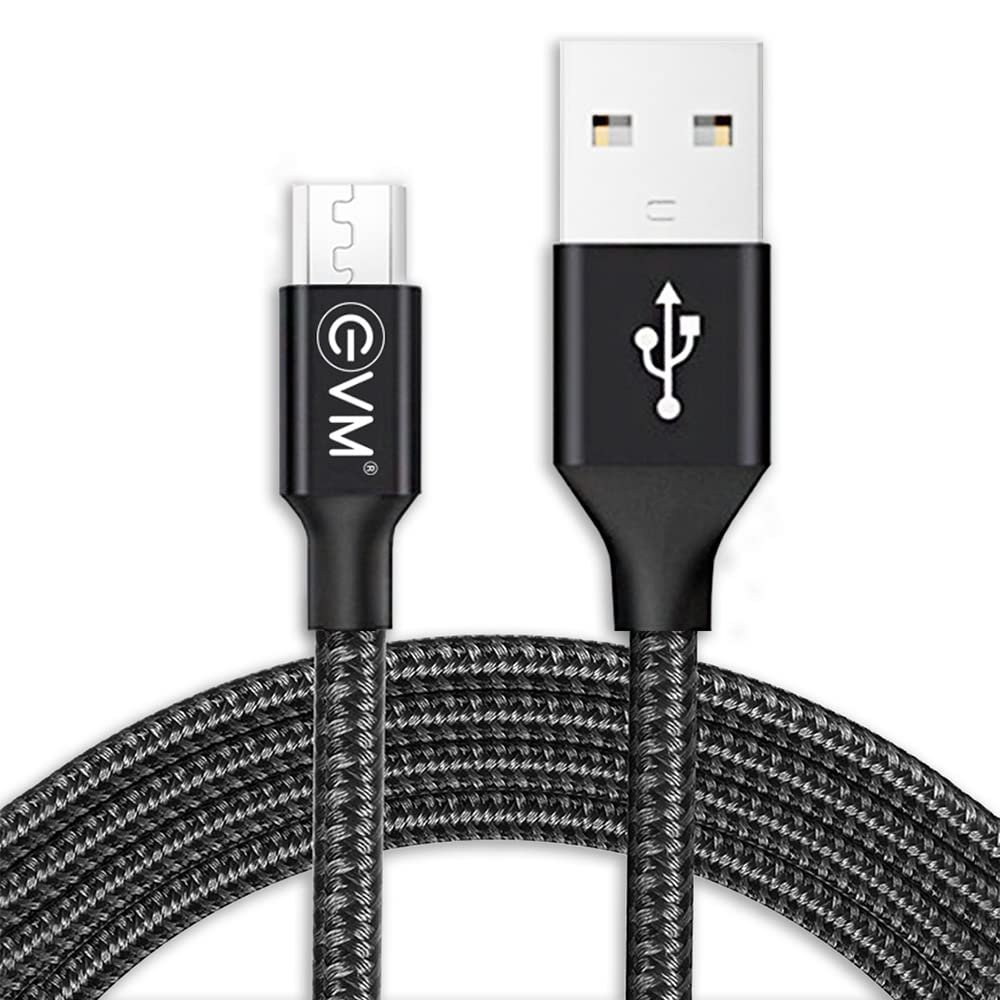Cable EVM Micro USB Charge & Sync Cable 1mtr 4Amp EVM-CM-07 | High Speed, Sturdy & Durable, Tangle Free, Metal Head Nylon Braided Cable, Compatible With All Multiple Devices, Black