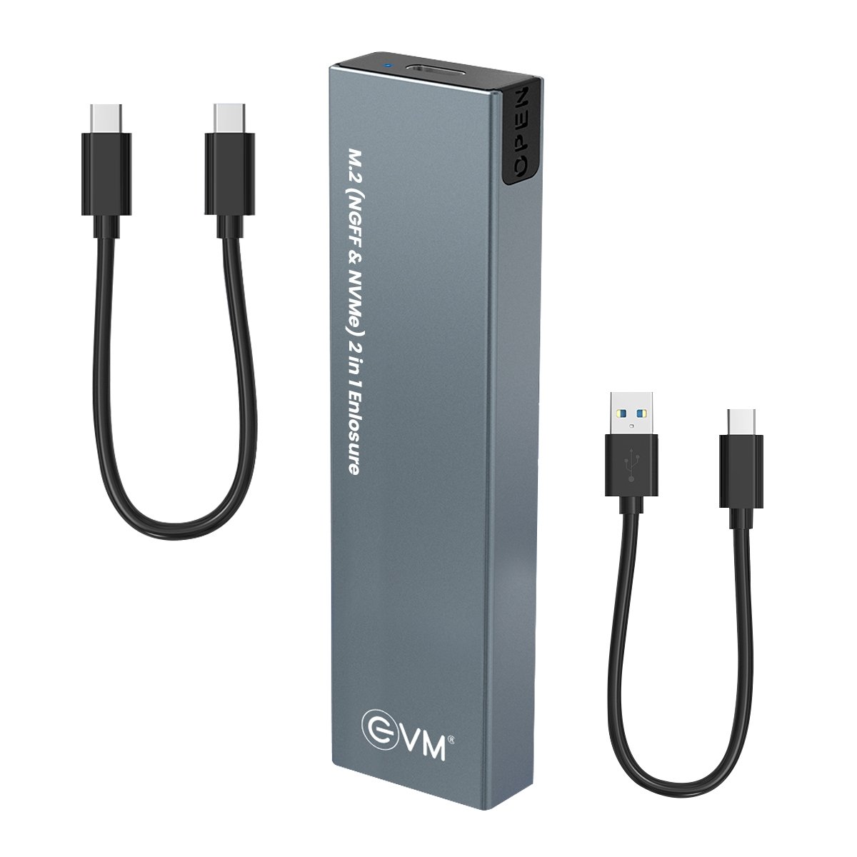 Casing EVM M.2 NGFF & NVMe 2 in 1 Enclosure EVM-CG-001 | USB 3.1 Gen 2 M.2 SATA & NVMe SSD Case, Portable External Enclosure with Type-C Output, 10Gbps Data Transfer