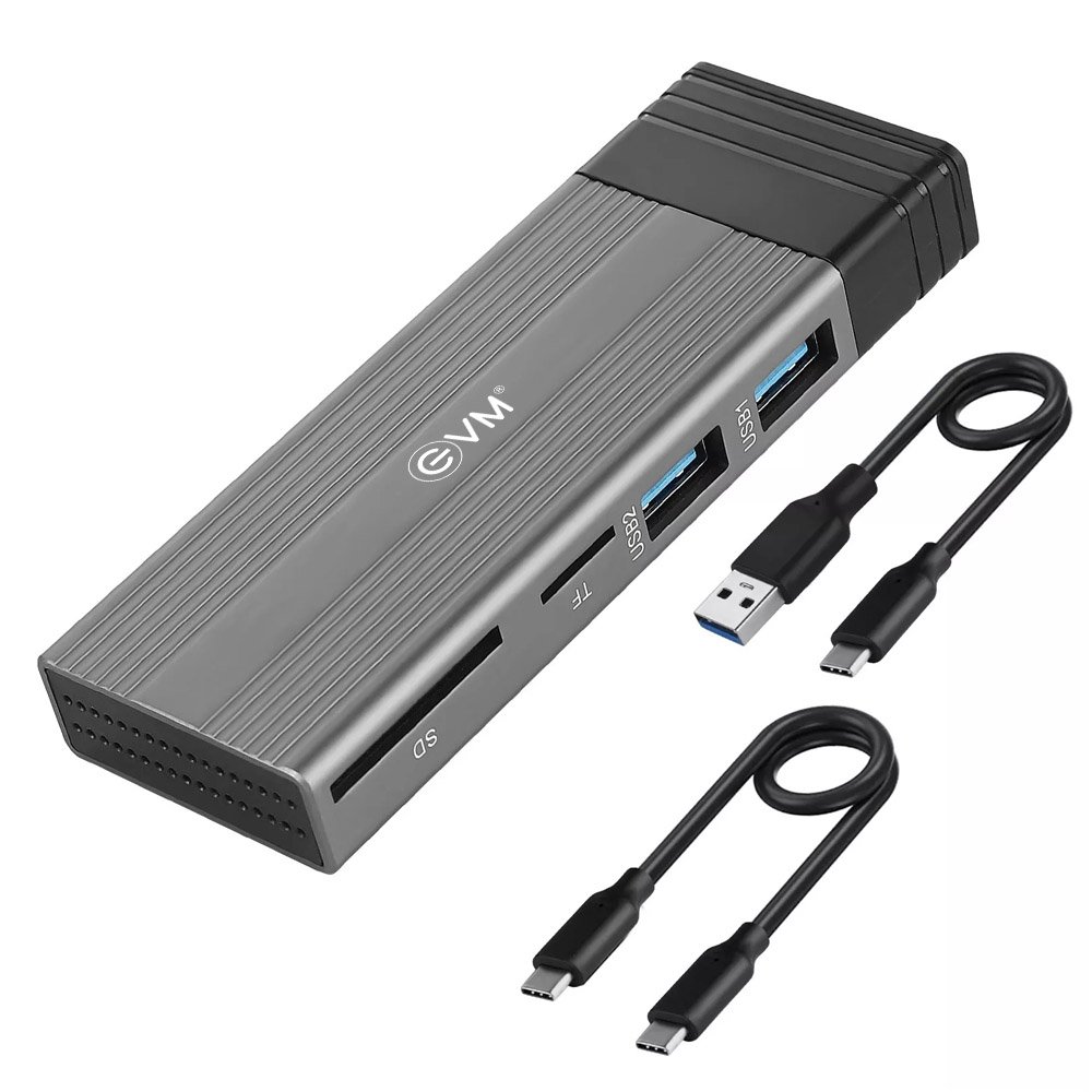 Casing EVM M.2 NGFF & NVMe Enclosure + Hub EVM-CG-002 | USB 2.0 Type C, 10Gbps Data Transfer, PCB + Aluminum Alloy Sandblasting Oxidation, Grey