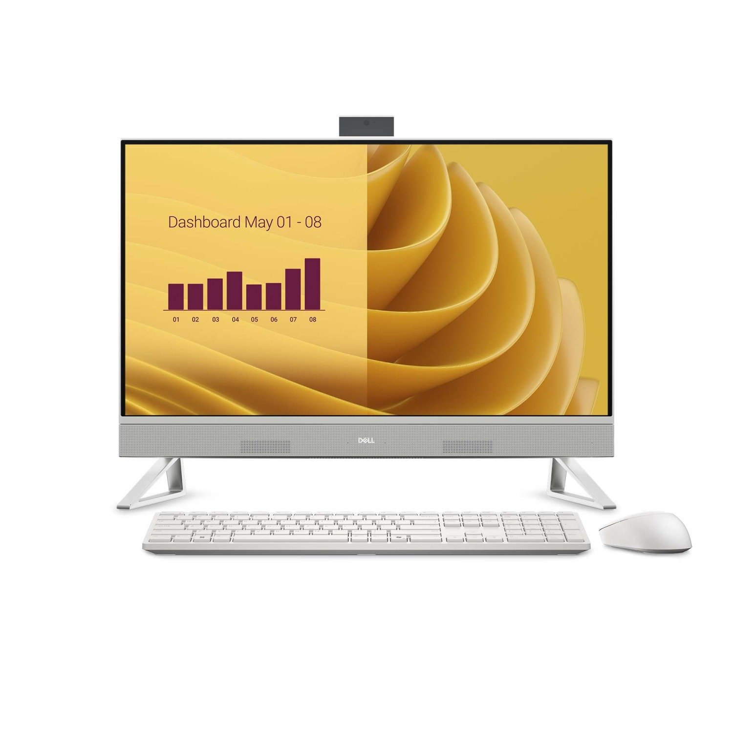 Desktop Dell AIO EC27250 | 13th Gen Intel Ci5-1334U Processor, 16GB DDR5, 512GB NVMe SSD, Win11 + MSO 24 + M365, 1Yr McAfee, 27 Inch Non-Touch FHD 5MP IR Tiltable Camera, Integrated, Wireless Keybd & Mouse, White