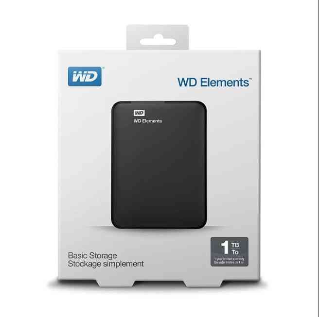 Harddisk WD Elements 1TB Portable External Hard Drive, USB 3.0, Compatible with PC, Mac, PS4 & Xbox - Black Color (WDBHHG0010BBK-EESN)