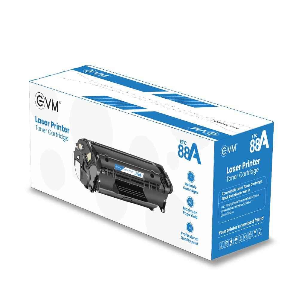 Toner Cartridge EVM Laser Printer ETC 88A | High Productivity, 1500 Pages Yield, Compatible with HP Laserjet Printers: P1007/ P1008/ P1106/ P1108/ Pro M1136/ M1213nf/ M1216/ M1139 MFP, M202dw, MFP M128, M226, M1219nf