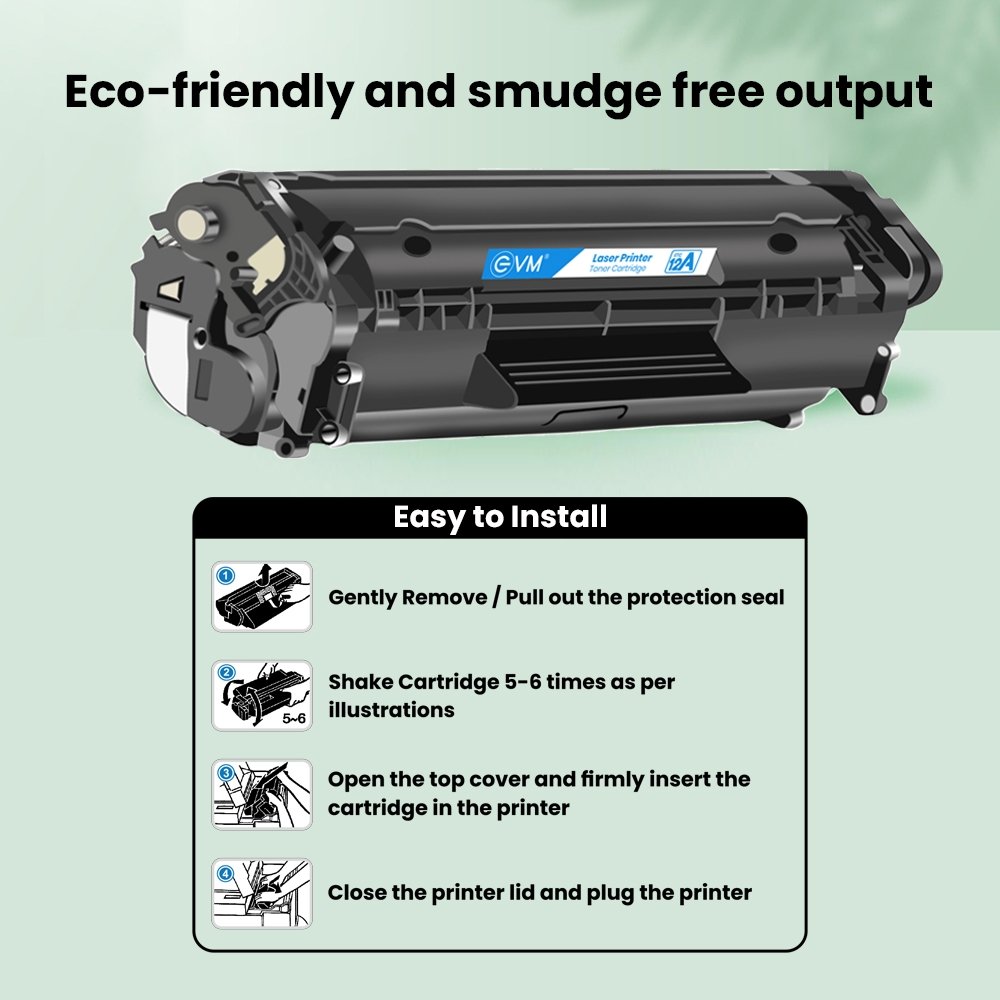 Toner Cartridge EVM Laser Printer ETC 12A | High Yield, Eco-Friendly, Compatible with HP and Canon Printers