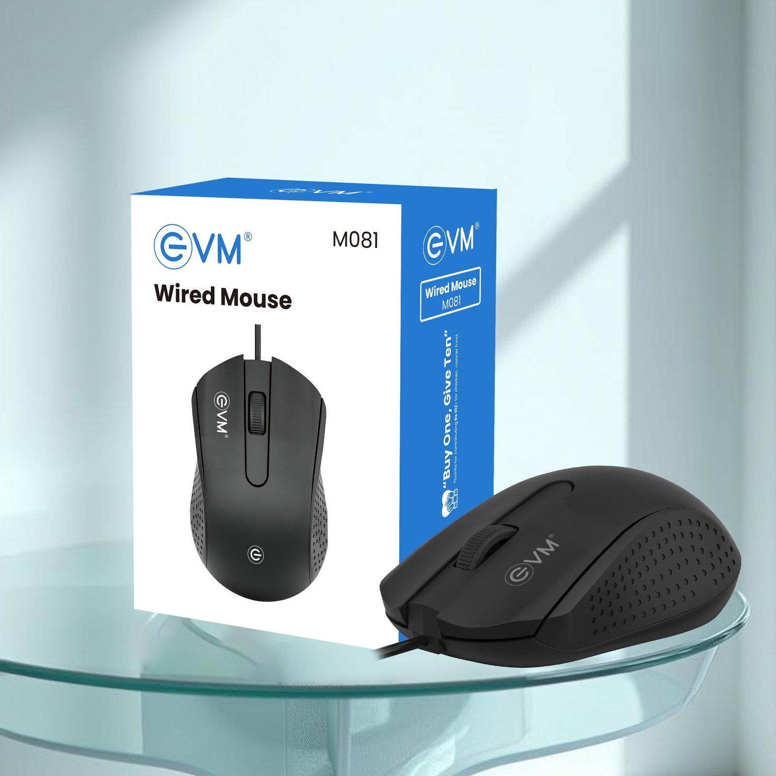 Mouse EVM Wired Optical M081 | USB Interface, 1000 DPI Resolution, Anti-Grip Design, 1.3 Mtrs Outer Cable, Plug & Play, Black