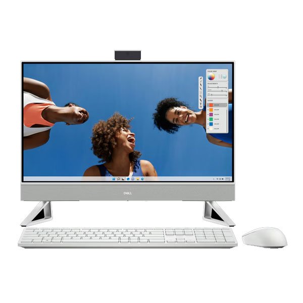 Dell AIO 5430 Desktop: 23.8″ FHD anti-glare all-in-one with Intel Core i7-1355U, 16GB RAM, and 512GB SSD. Includes Windows 11, MS Office, M365, McAfee, 5MP IR tiltable camera, integrated graphics, and wireless keyboard & mouse in white design.