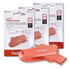 Pendrive SanDisk 2-in-1 USB 3.2 Gen 1 Mobile Pen Drive 128GB SDDDC6-128G- I46NO | USB Type-C & Type-A For Smartphones, Tablets & Computers, Nasturium Orange
