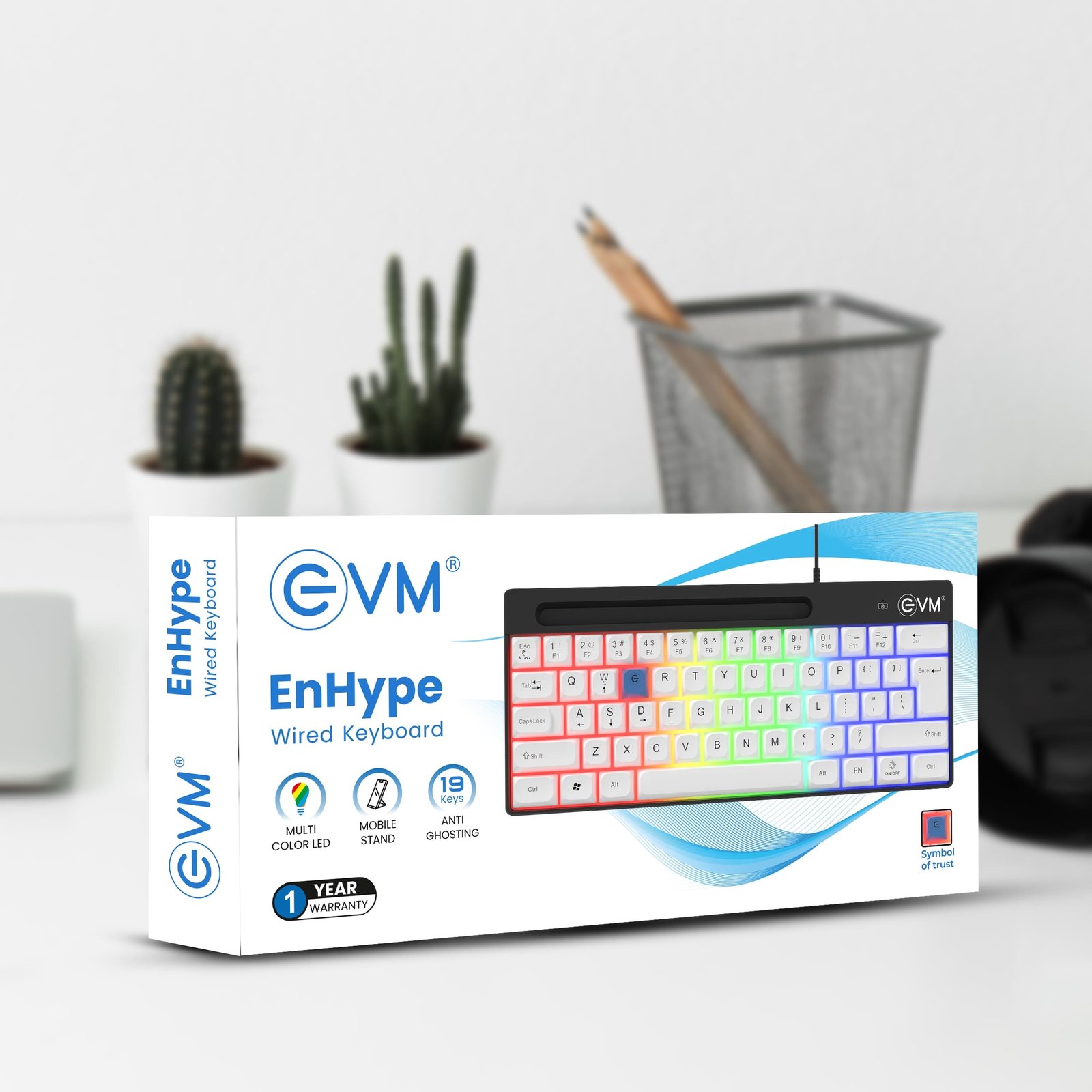 Keyboard EVM EnHype EVM-WDK-612 Wired Gaming Keyboard | 62 Keys, USB Interface, LED Rainbow Backlit, 1.5m Cable Length, Smooth Keystrokes, Mobile Stand, Plug & Play, Black