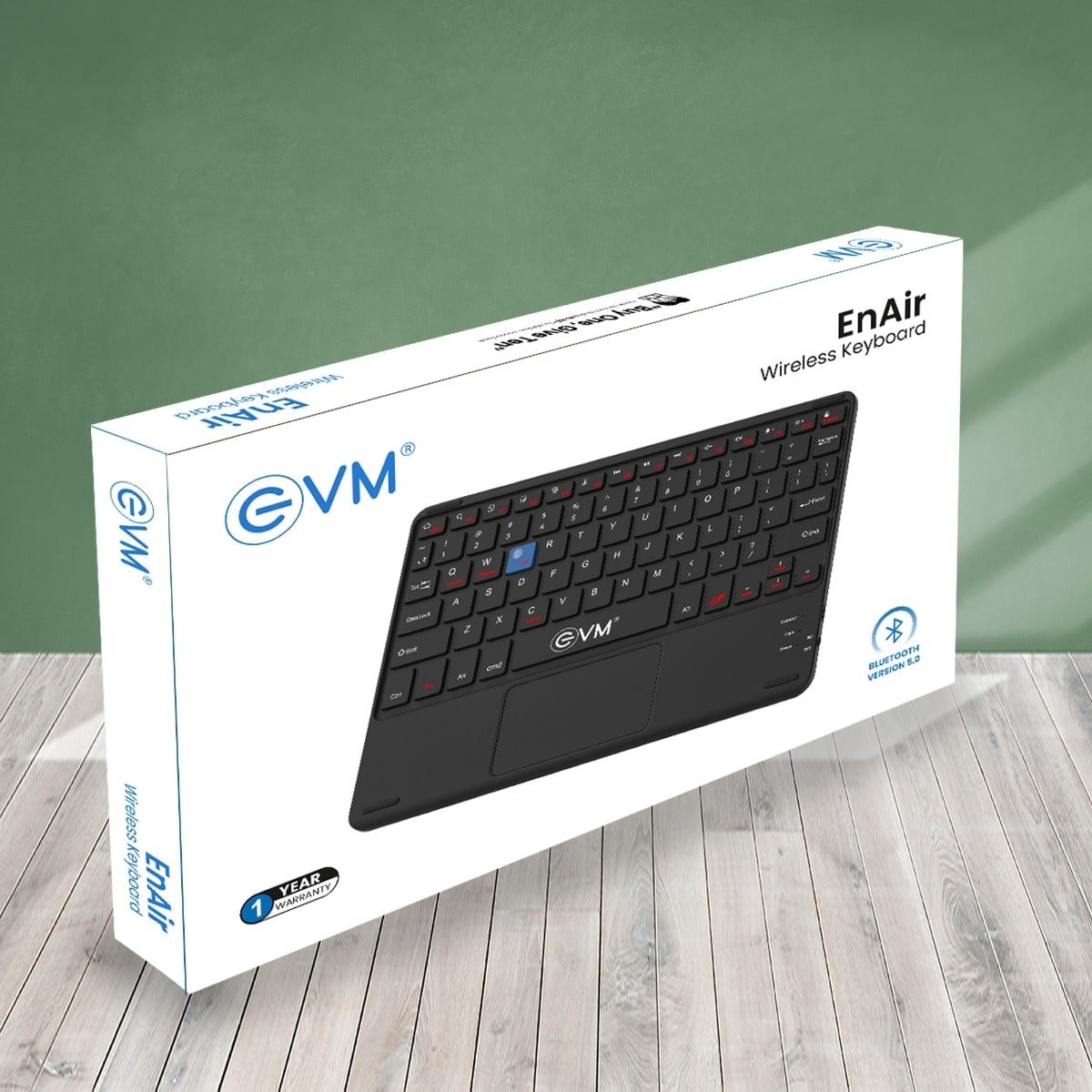 Keyboard EVM EnAir WLK-009 Rechargeable Wireless Keyboard With Touchpad | Bluetooth 5.0 With Type C Interface, 10 Million Clicks, Smooth Keystrokes, Support Windows, MacOS, Android, Linux, Chrome OS, Slim & Lightweight, Black