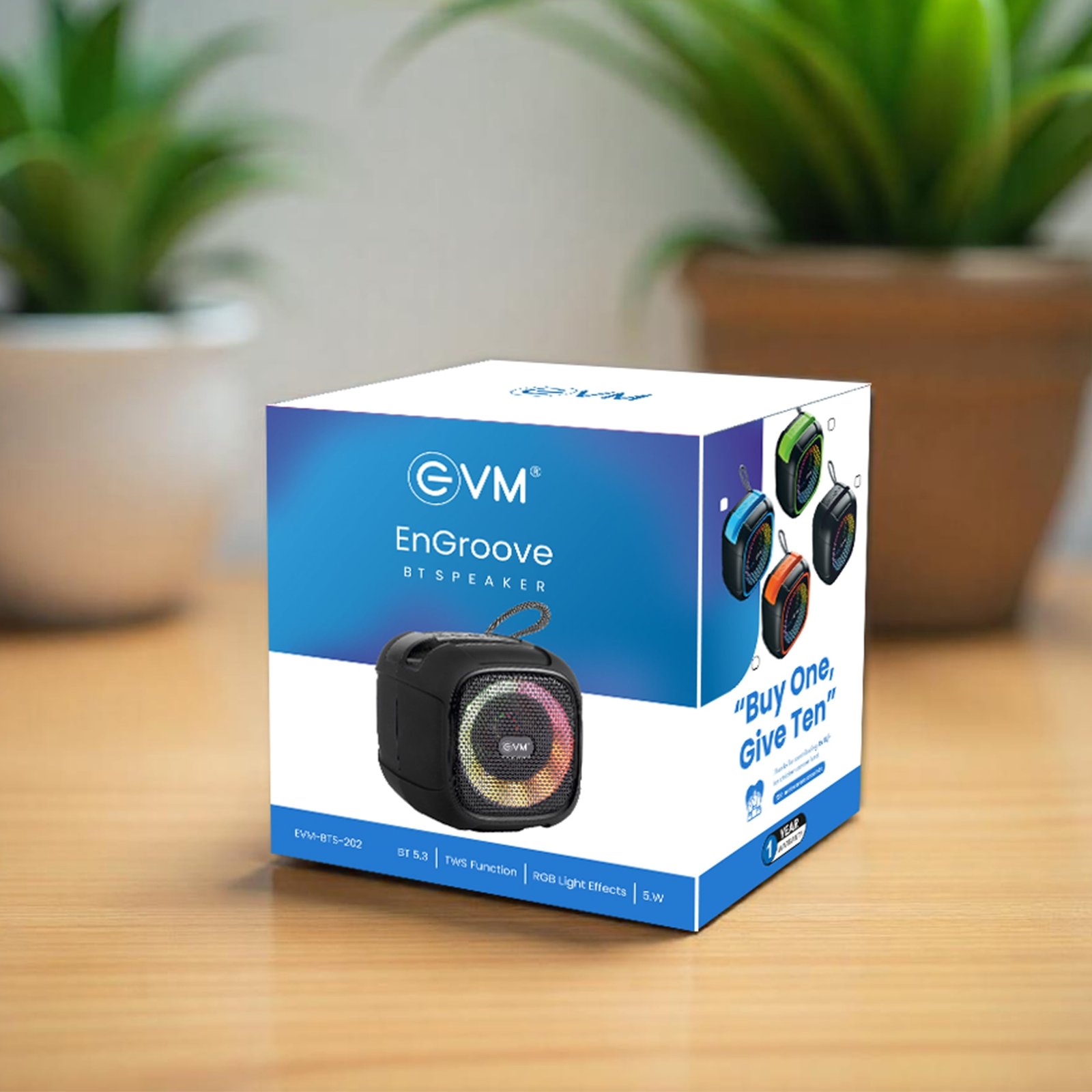 Speaker EVM EnGroove Bluetooth Speaker EVM-BTS-202 | Bluetooth Version 5.3, 12 Hours Playtime, 5W RMS, 1200mAh Battery, FM Radio, TWS Function, Rechargeble Battery, USB Type-C Charging Input Port, Built-in Mic, Black + Blue
