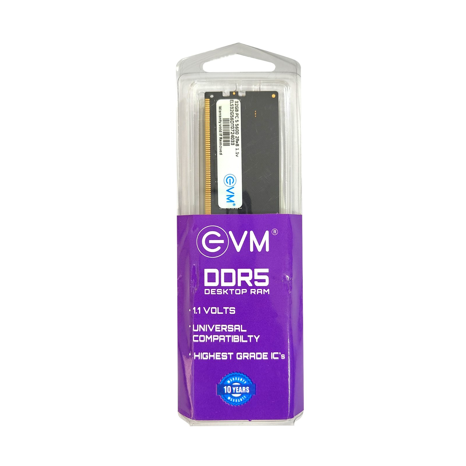 Ram EVM 32GB DDR5 5600MHZ Desktop EVMT32G5600U88P | High Speed Performance, Ideal For Gaming & Editing, Compatible With Intel, AMD & Mac Systems