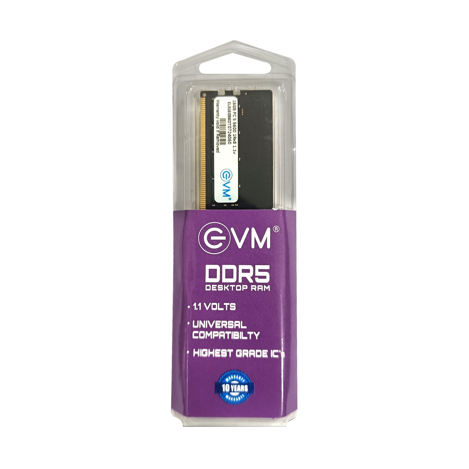 Ram EVM 16GB DDR5 5600MHZ Desktop EVMT16G5600U88P | High Speed Performance, Ideal For Gaming & Editing, Compatible With Intel, AMD & Mac Systems