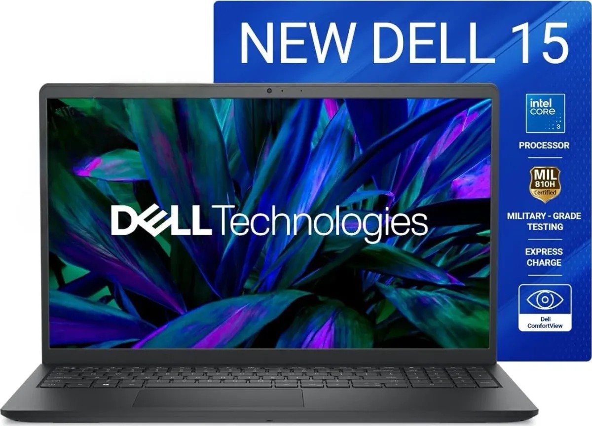 Laptop Dell 15 DC15250 | Intel® Core™ 3 100U (14th Gen) Processor, 16GB DDR4 RAM, 512GB M.2 PCIe NVMe SSD, Win 11 + Office H&S 2024 + M365, 15.6 Inch FHD, IPS, 250 nits Narrow Border LED Display, Intel® UHD Graphics, Standard Keybd, No Bag, Black