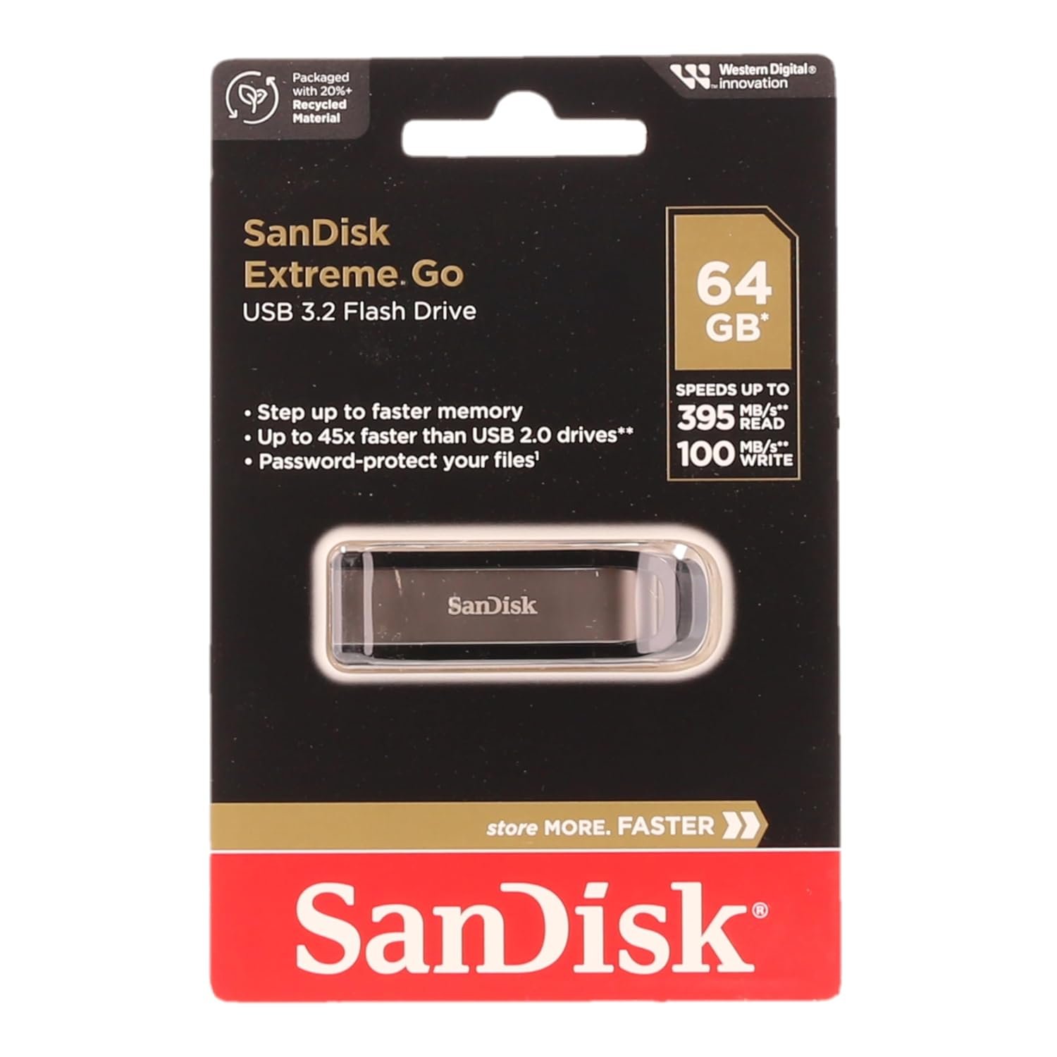Pendrive Sandisk Extreme Go USB 3.2 Gen 1 Type A SDCZ810-064G-G46 Flash Drive | Upto 400MBs Read & 240MB/s Write Speed, Silver Black