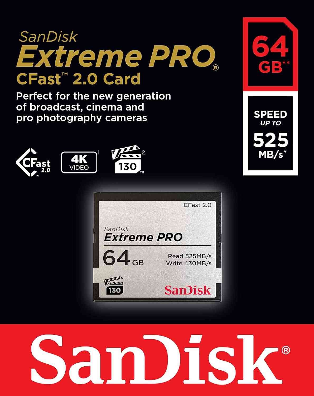 Card SanDisk 64GB SDCFSP-064G-G46D Extreme PRO C Fast 2.0 Memory Card |  Designed for Professional Videographers , Perfect for the new generation of broadcast, cinema and pro Photography  camera