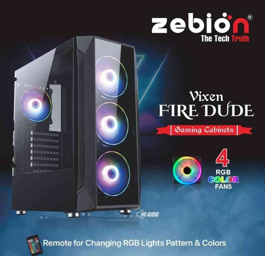 Cabinet Zebion Vixen Fire Dude Gaming | ATX Case, 4 RGB Fans, Remote Control for Lighting Modes, Without SMPS, Black