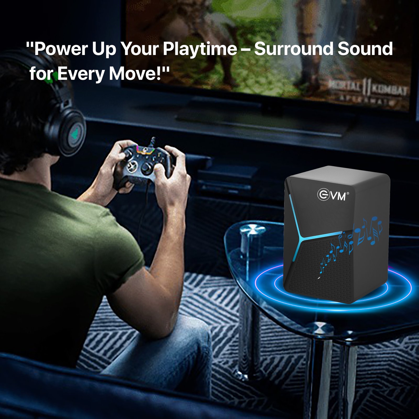 Speaker EVM EnDesk Neo 2.0 Wired Gaming Speaker EVM-BTS-207 | 3W×2 Power /RMS, Multi Color LED Lights, Volume Controller, Aux & USB 3.5mm Output, 110cm Cable Length, Black