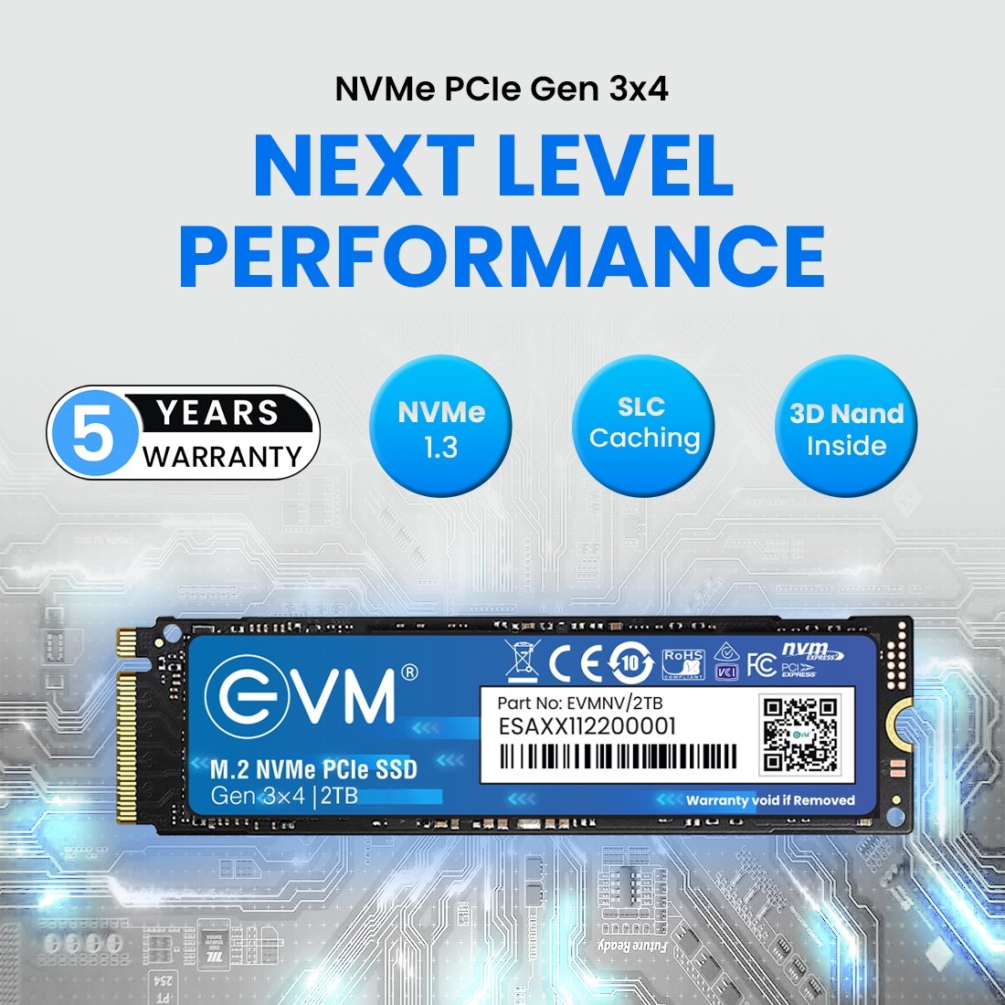 Harddisk EVM EVMNV/2TB Internal 2TB M.2 NVMe PCIe (2280) SSD | High Read Speed Performance Upto 3500MB/s & Write Speed Upto 3000MB/s, Compatible with Gaming PCs & High Performance Workstations