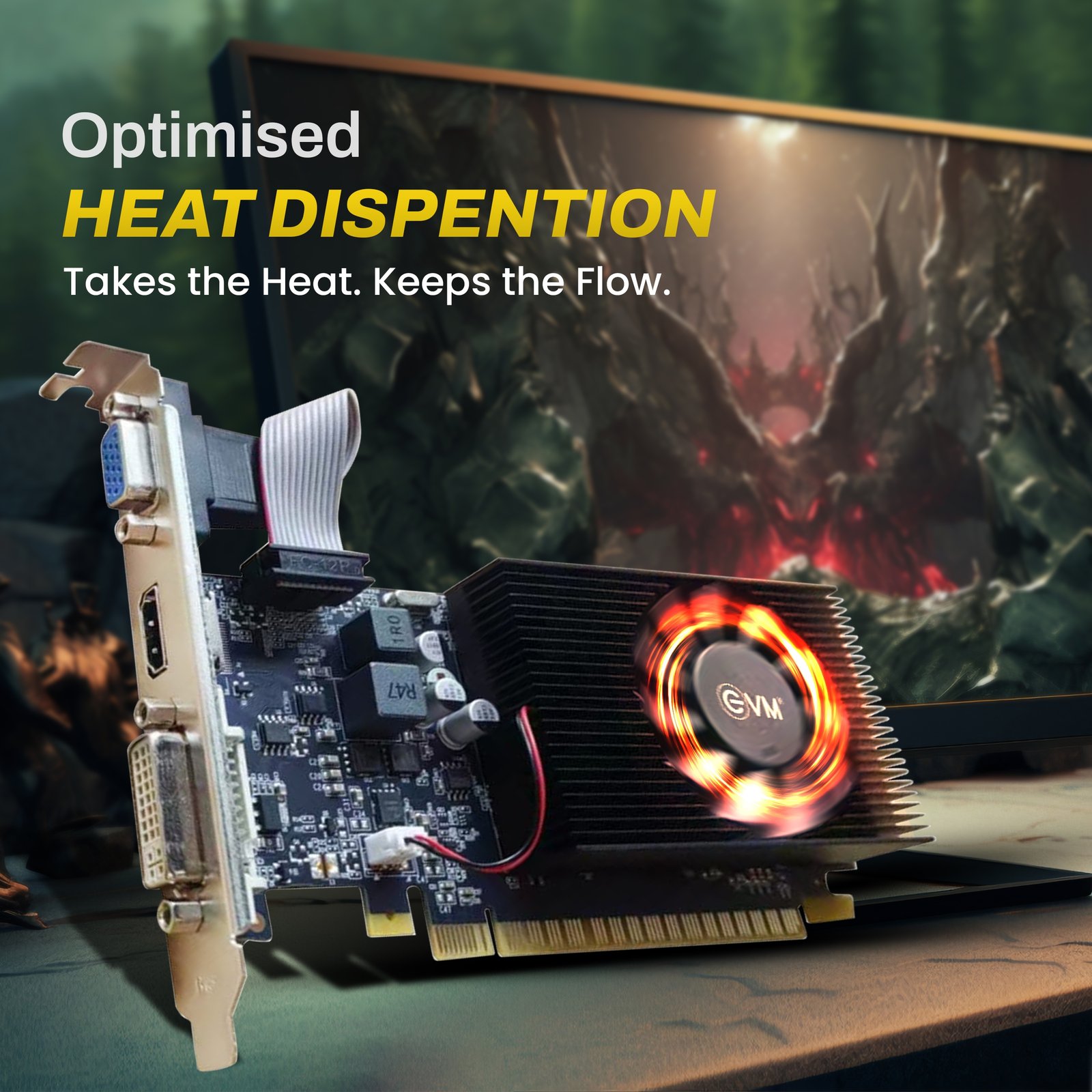 Graphics Card EVM GT740 4GB | High Efficiency, 4GB DDR3, Support PCIe 2.0, VGA HDMI & DVI Port, Heat sink with Fan, Optimised Heat Dispensation, Black