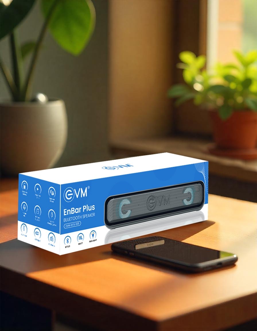 Speaker EVM EnBar Plus Bluetooth Speaker EVM-BTS-105 | 5.3 Bluetooth Version, 12 hours Playtime, RGB Lights, 16 W RMS, 5.2cm x 2 Speaker Driver, 1200 mAh Battery, USB Type-C Charging Input Port, Built-in Mic, Black
