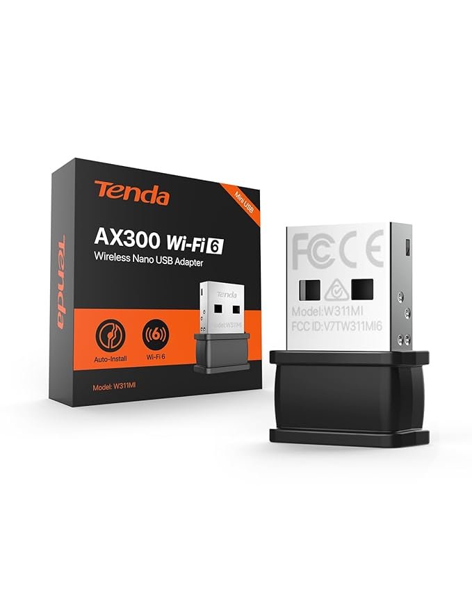 USB Adapter Tenda TE-W311MI-V6 AX300 Wi-Fi 6 Wireless Nano USB Adapter, USB 2.0 Type-A, Black