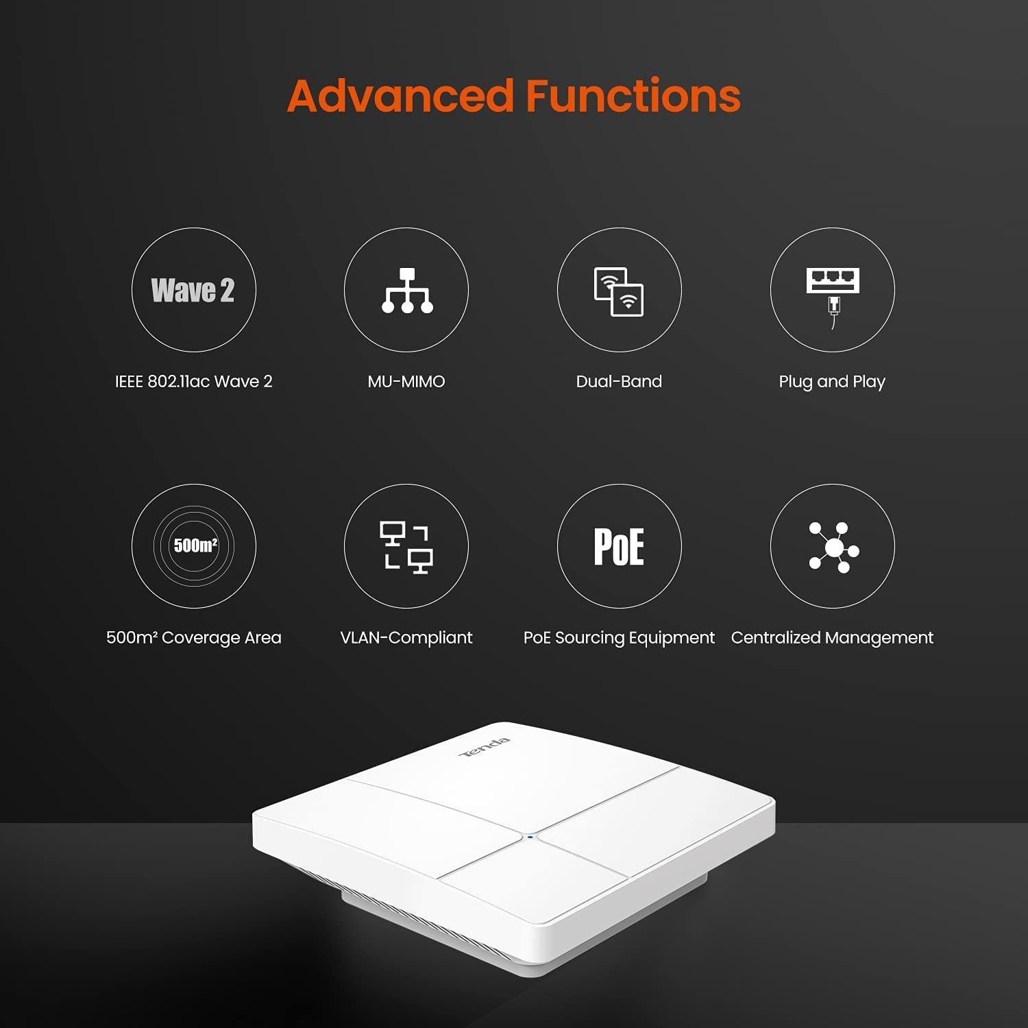 Access Point Tenda TE-I24 AC1200 Dual Band Wave 2 Gigabit Ceiling Mount Access Point, White