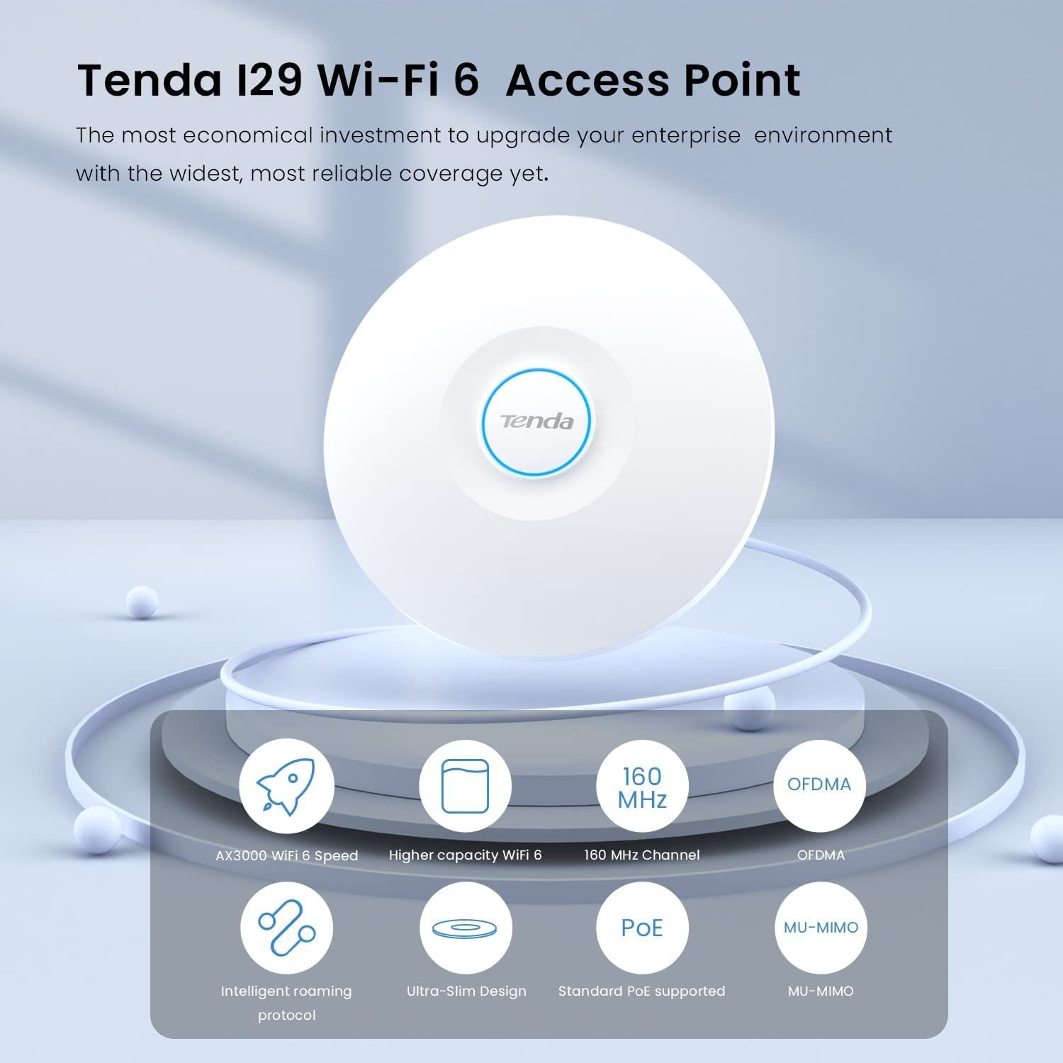 Access Point Tenda TEI-I29 AX3000 Wi-Fi 6 Dual Band Gigabit Ceiling Mount Access Point, White