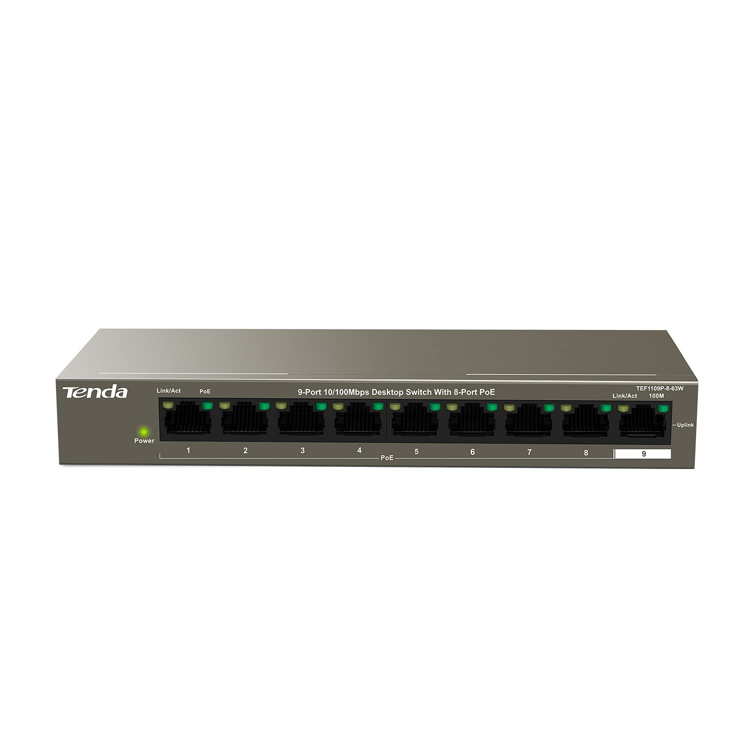 Switch Tenda TEF1109P-8-63W 9-Port 10/100 Mbps Unmanaged PoE Switch with 8-Port PoE, 63W