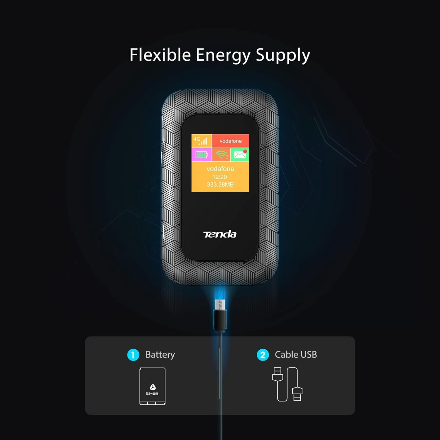 Router Tenda 4G185 4G LTE Mobile Wi-Fi Pocket Router with Display, 2100mAh Battery, Black