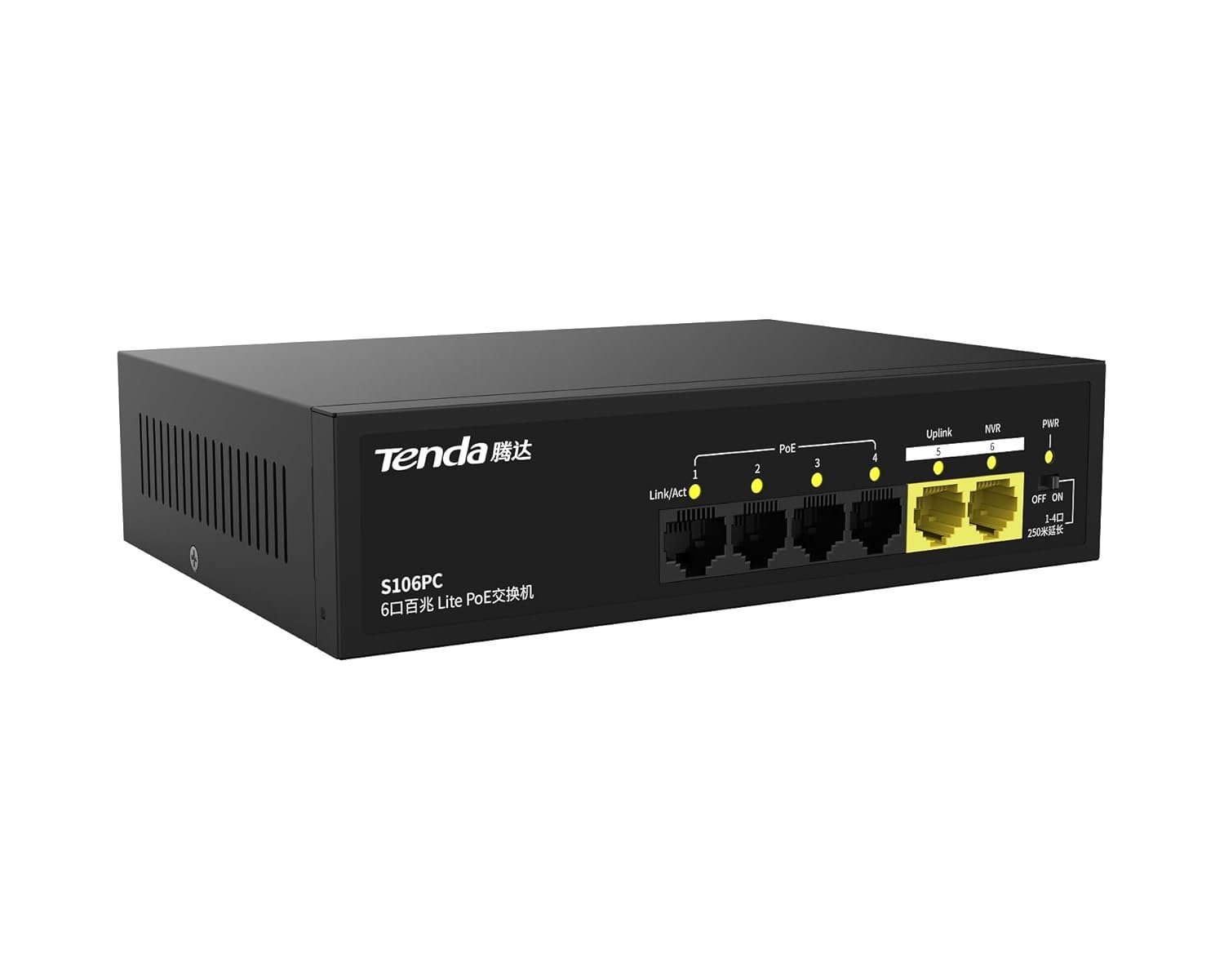 Switch Tenda TEI-S106PC 6-Port 10/100 Mbps Desktop PoE Switch with 4-Port PoE, Black