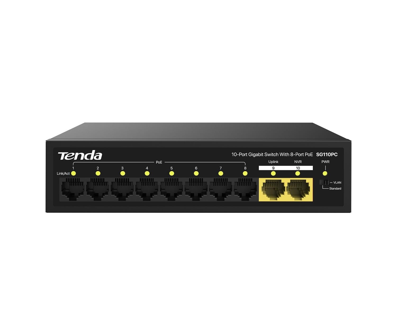 Switch Tenda TEI-S110GPC 10-Port Unmanaged PoE Switch + 2 Gigabit Uplink PoE Ports, Black