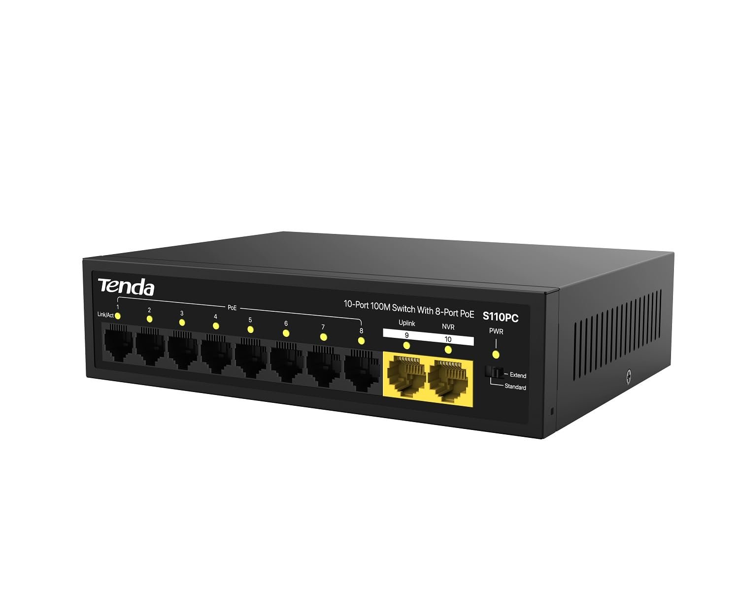 Switch Tenda TEI-S110PC 10-Port 10/100 Mbps Desktop PoE Switch with 8-Port PoE, Black