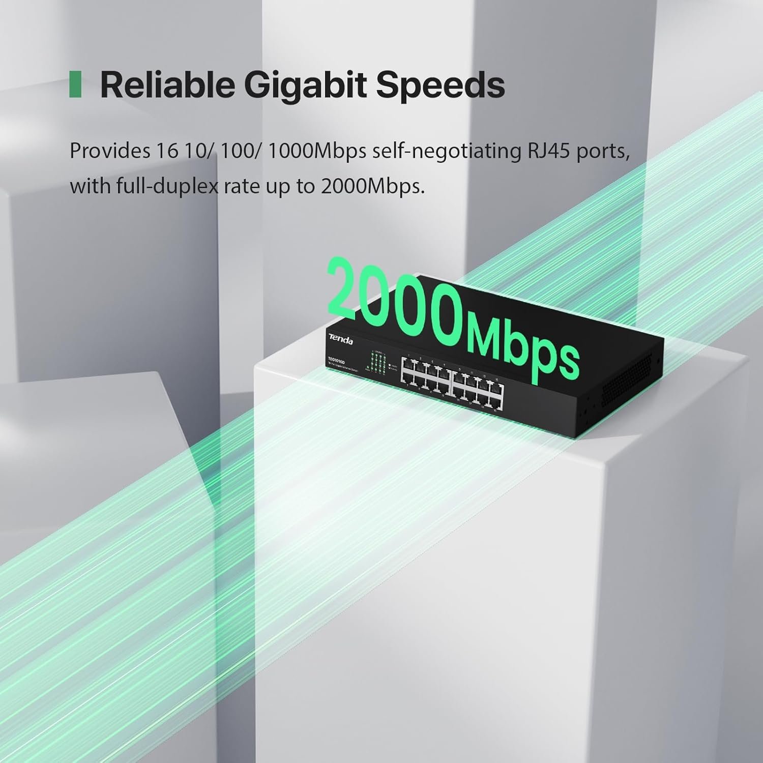 Switch Tenda TEG1016D 16-Port Gigabit Ethernet Desktop/Rackmount Switch, Plug & Play