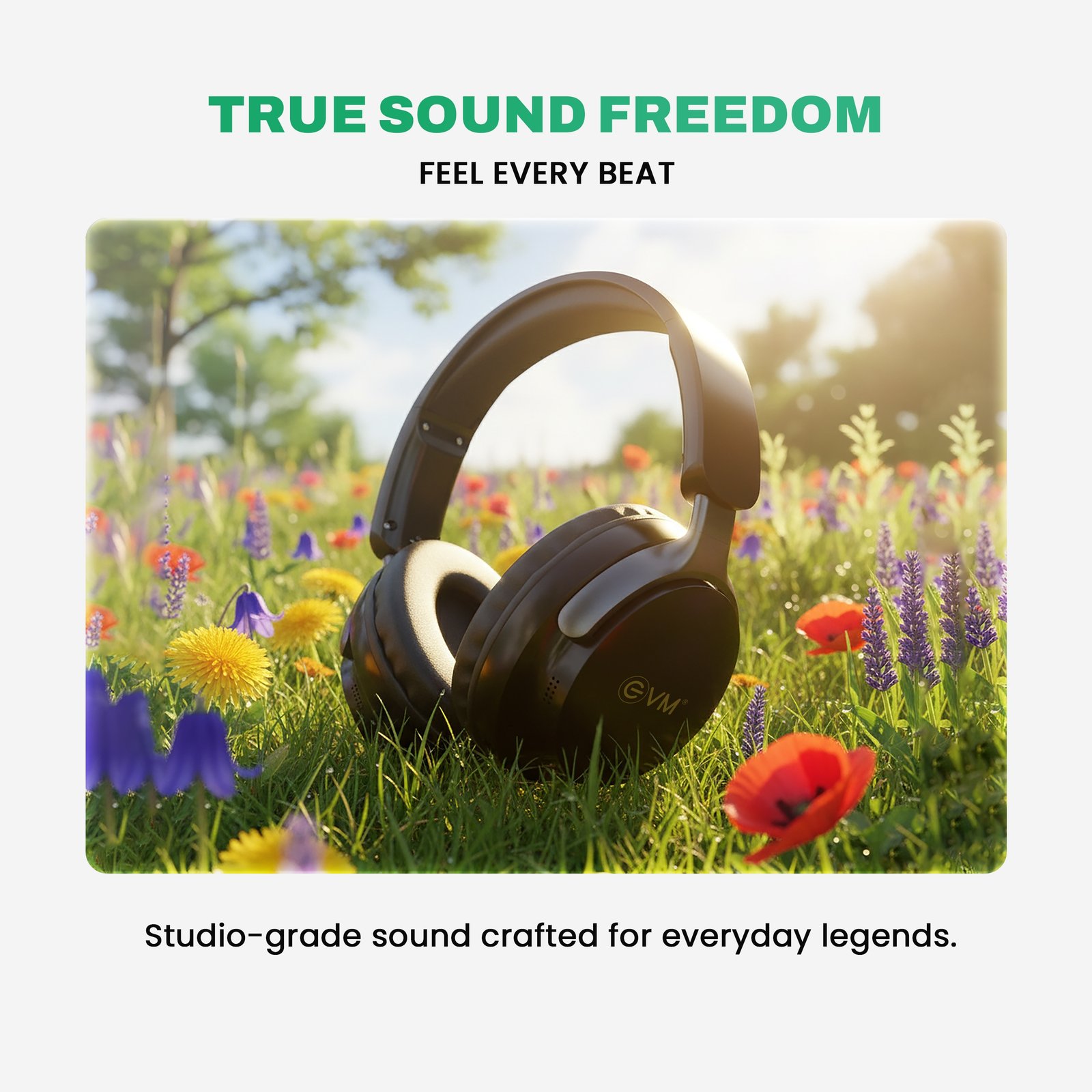 Headphone EVM EnSonic EVM-WHF-01 | Wireless Blutooth Headphone With Mic, 40 Hours Playtime, Dual Connectivity, Bluetooth 5.3 + EDR, 400mAh Rechargeable Battery, Type-C Interface, Aux Cable Interface, Raised Buttons, 40mm Speaker Driver, Black
