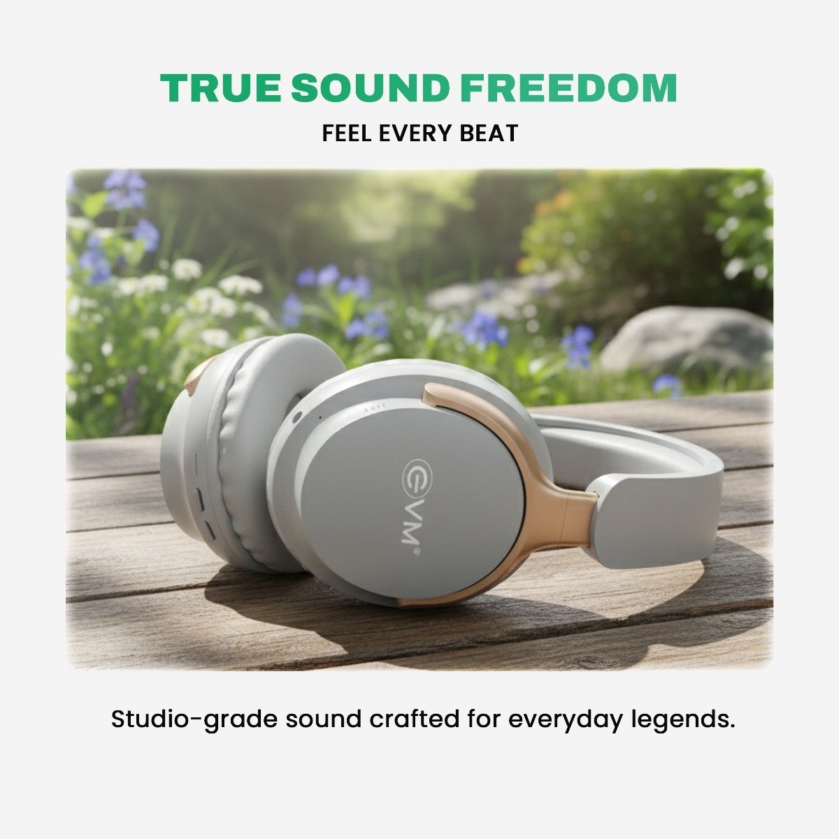 Headphone EVM EnSonic EVM-WHF-01 | Wireless Blutooth Headphone With Mic, 40 Hours Playtime, Dual Connectivity, Bluetooth 5.3 + EDR, 400mAh Rechargeable Battery, Type-C Interface, Aux Cable Interface, Raised Buttons, 40mm Speaker Driver, Grey