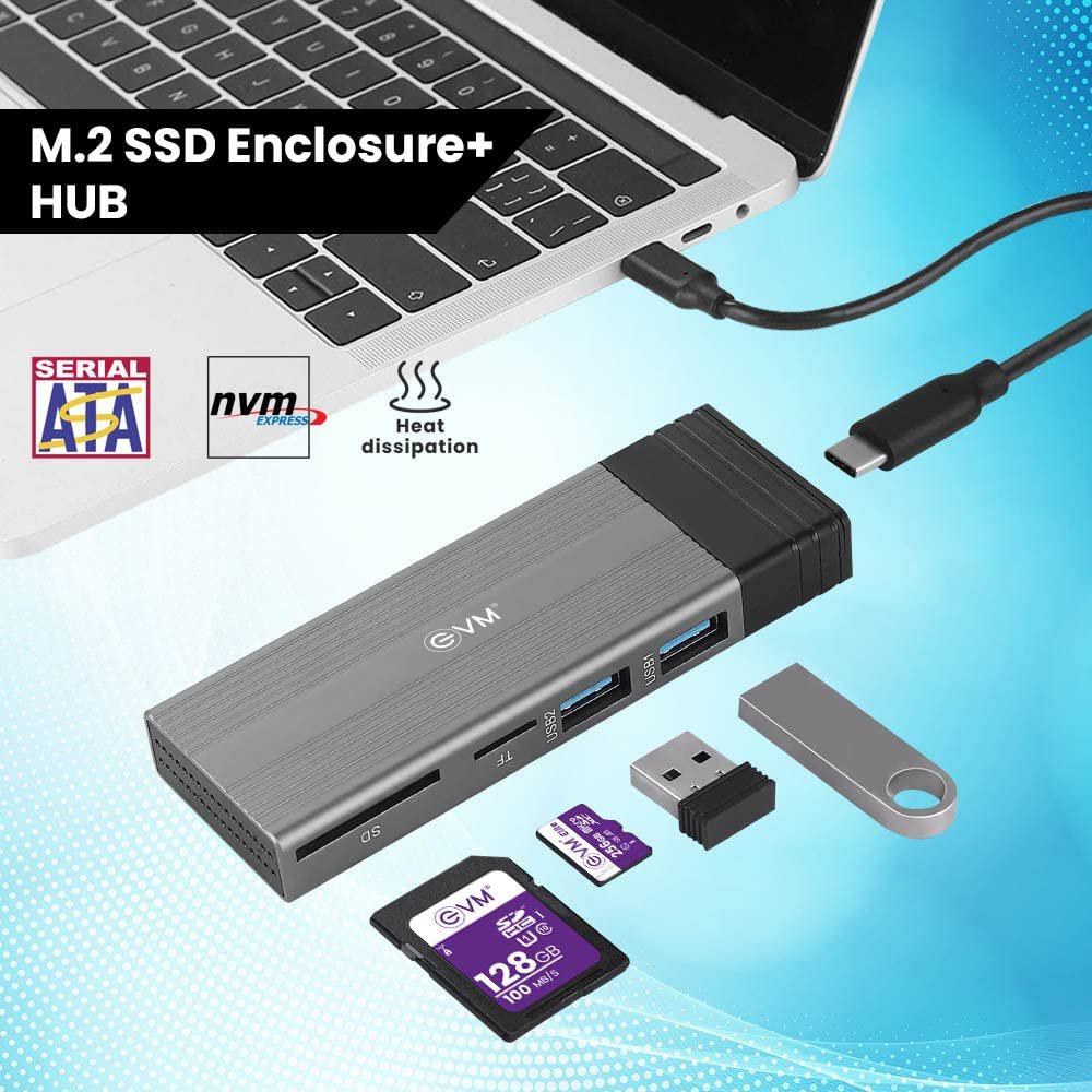 Casing EVM M.2 NGFF & NVMe Enclosure + Hub EVM-CG-002 | USB 2.0 Type C, 10Gbps Data Transfer, PCB + Aluminum Alloy Sandblasting Oxidation, Grey