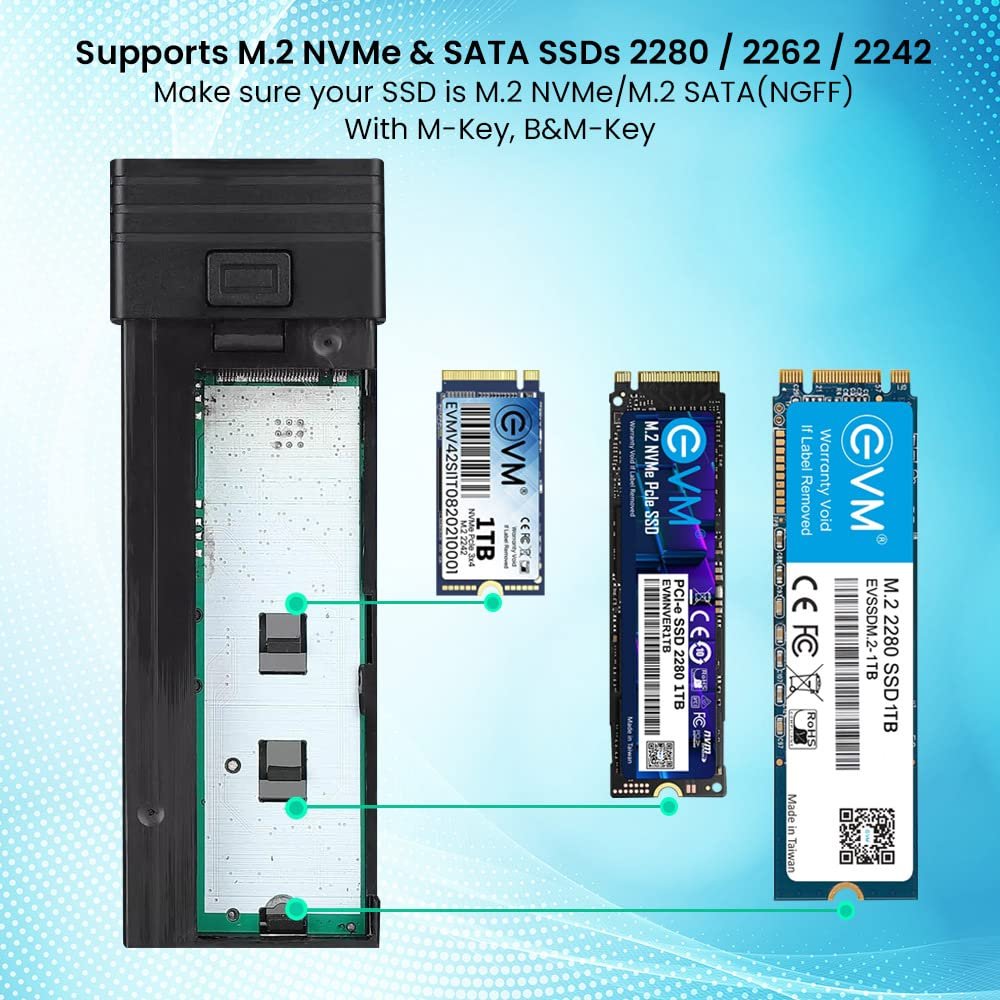 Casing EVM M.2 NGFF & NVMe Enclosure + Hub EVM-CG-002 | USB 2.0 Type C, 10Gbps Data Transfer, PCB + Aluminum Alloy Sandblasting Oxidation, Grey