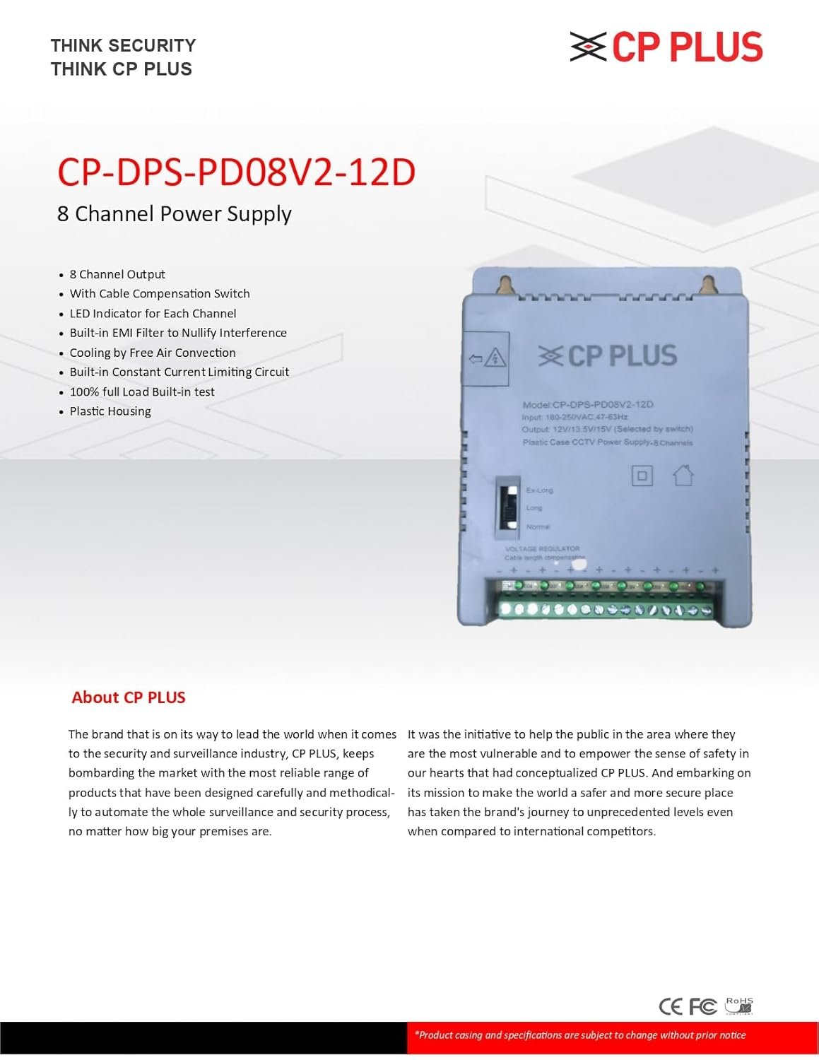 Power Supply CP Plus CP-DPS-PD08V2-12D