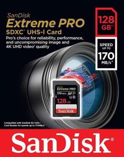 Card SD SanDisk 128GB Extreme Pro SDXC UHS-I Memory Card - C10, U3, V30, 4K UHD | SDSDXXY-128G-GN4IN
