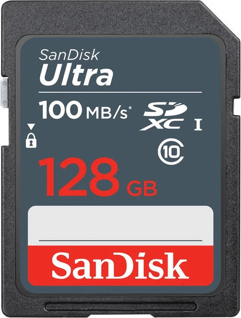 Card SD SanDisk 128GB Ultra SDXC UHS-I Memory Card with Adapter - 100MB/s, C10, U1, Full HD | SDSDUNR-128G-GN3IN