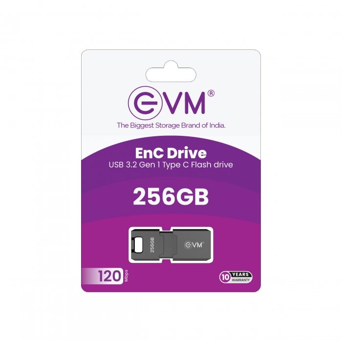 Pendrive EVM EnC Drive 256GB USB 3.2 Gen 1 Type C Flash Drive ENC/256G | High Speed up to 120MB/s Read & 50MB/s Write Speed, Universal Compatibility, Black