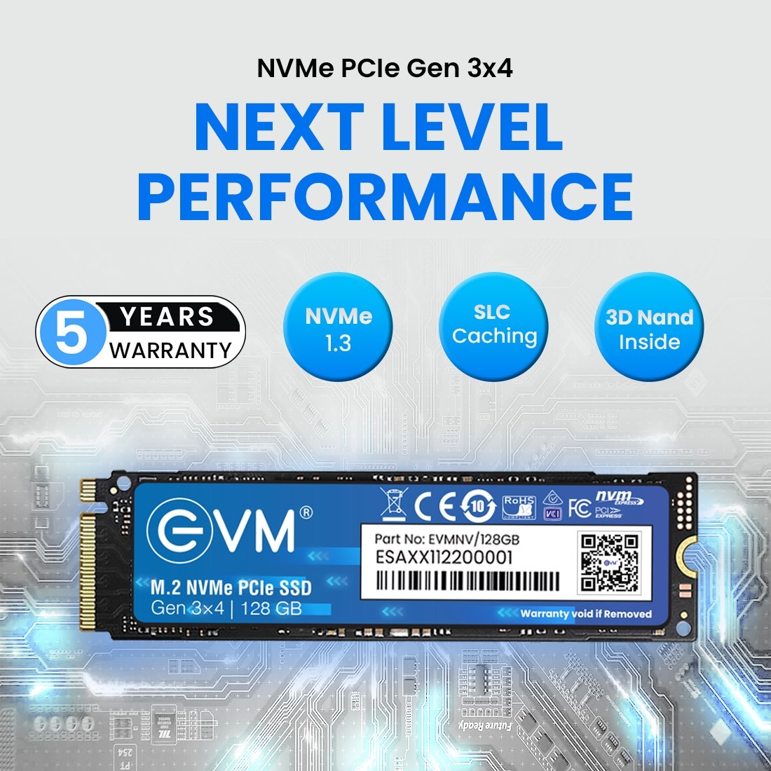 Harddisk EVM 128GB NVMe M.2 SSD 2280 EVMNV/128GB | PCIe Gen 3x4 Internal SSD | Up to 1800MB/s Read 700MB/s Write | Laptop Desktop Upgrade Storage
