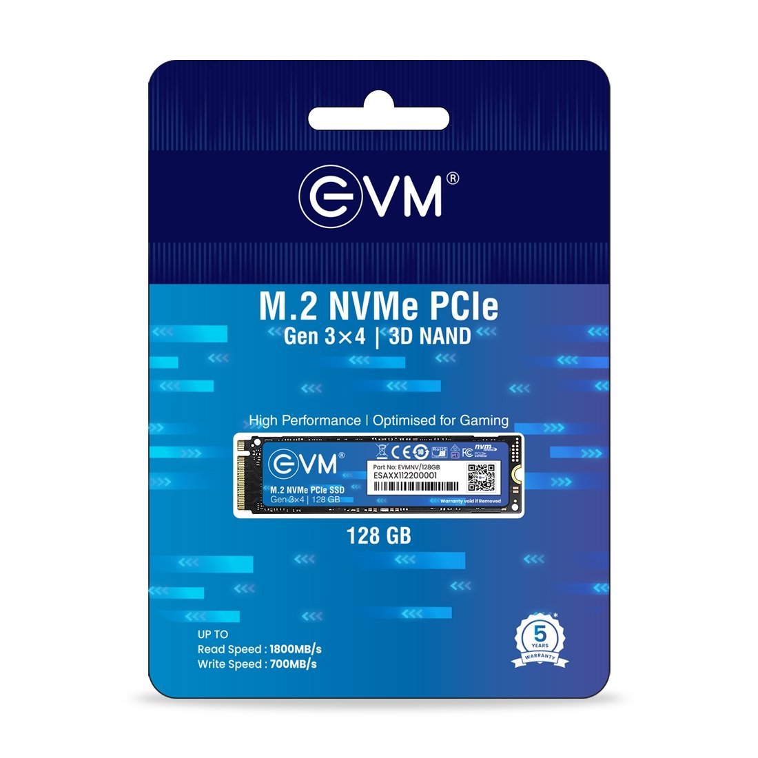 Harddisk EVM 128GB NVMe M.2 SSD 2280 EVMNV/128GB | PCIe Gen 3x4 Internal SSD | Up to 1800MB/s Read 700MB/s Write | Laptop Desktop Upgrade Storage