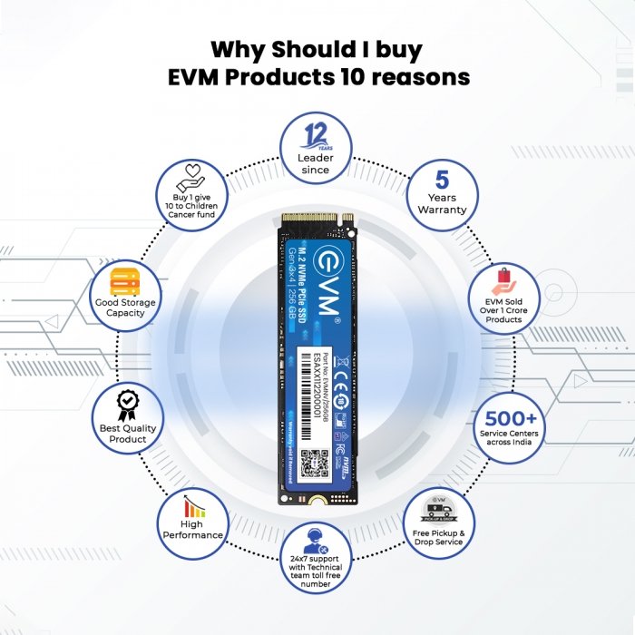 Harddisk EVM EVMNV/256GB Internal 256GB M.2 NVMe PCIe (2280) SSD PCIe Gen 3x4 Internal SSD | Up to 2000MB/s Read 1500MB/s Write | High Speed Storage for Laptop Desktop Gaming