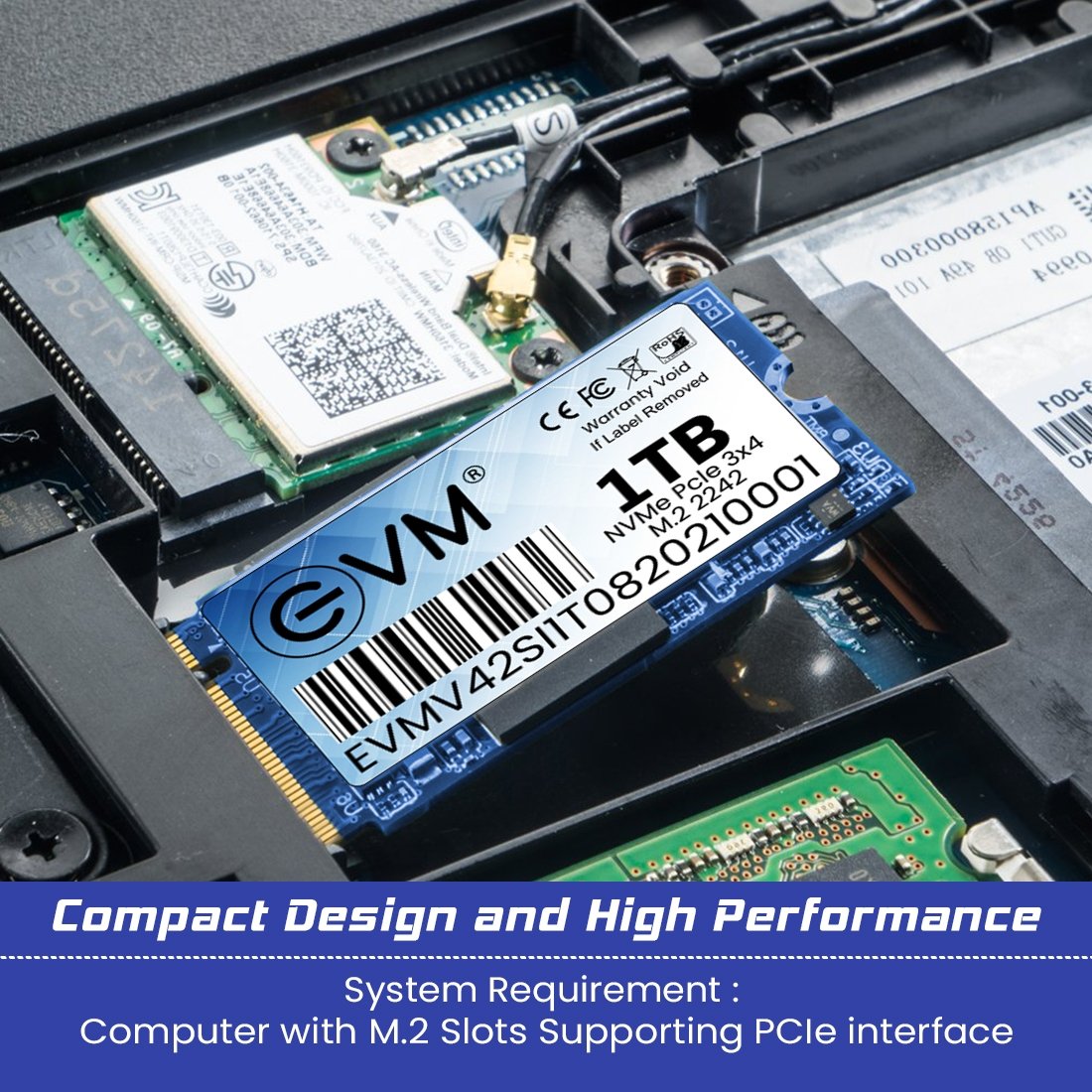 Harddisk EVM EVMNV42/1TB M.2 NVME PCle Gen 3x4 (2242) SSD | 3D NAND Flash, High Speed Performance Up to 2100MB/s Read & 1900MB/s Write Speed, SATA III 6Gb/s Interface, Black