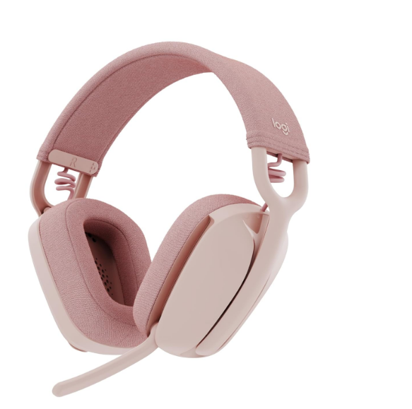 Headphone Logitech Zone Vibe 100 | Lightweight Wireless Over-Ear Headphones with Noise-Cancelling Microphone, Advanced Multipoint Bluetooth Headset, Works with Teams, Google Meet, Zoom, Mac / PC | Color: Rose