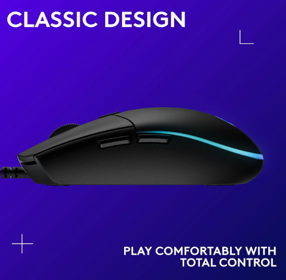 Mouse Logitech G203 Lightsync Gaming | Wired, 6 programmable buttons, Easy customization, Dynamic screen sampling, Audio visualizer, Gaming grade sensor, Optimized button tensioning, 8000 DPI, Rainbow Optical Effect LIGHTSYNC RGB