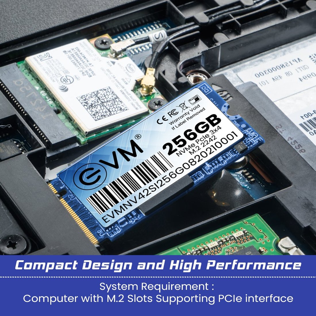 Harddisk EVM EVMNV42/256GB M.2 NVME PCle Gen 3x4 (2242) SSD | 3D NAND Flash, High Speed Performance Up to 2000MB/s Read & 900MB/s Write Speed, SATA III 6Gb/s Interface, Black