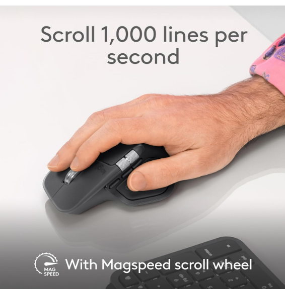Mouse Logitech Wireless MX Master 3 | Ultrafast Scrolling, Use On Any Surface, Ergonomic, 4000 Dpi, Customisation, USB-C, Bluetooth/USB, Apple Mac iPad OS Microsoft PC Windows Linux, Dark Grey