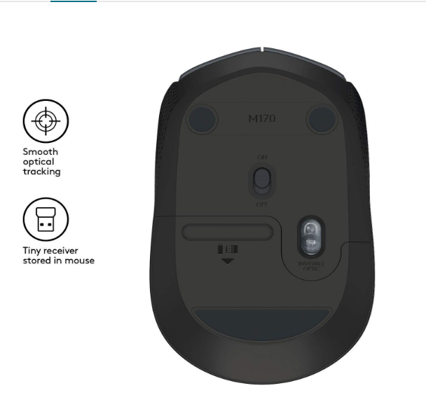 Mouse Logitech M171 Wireless | 2.4 GHz with USB Nano Receiver, Optical Tracking, Ambidextrous, PC / Mac / Laptop, Grey
