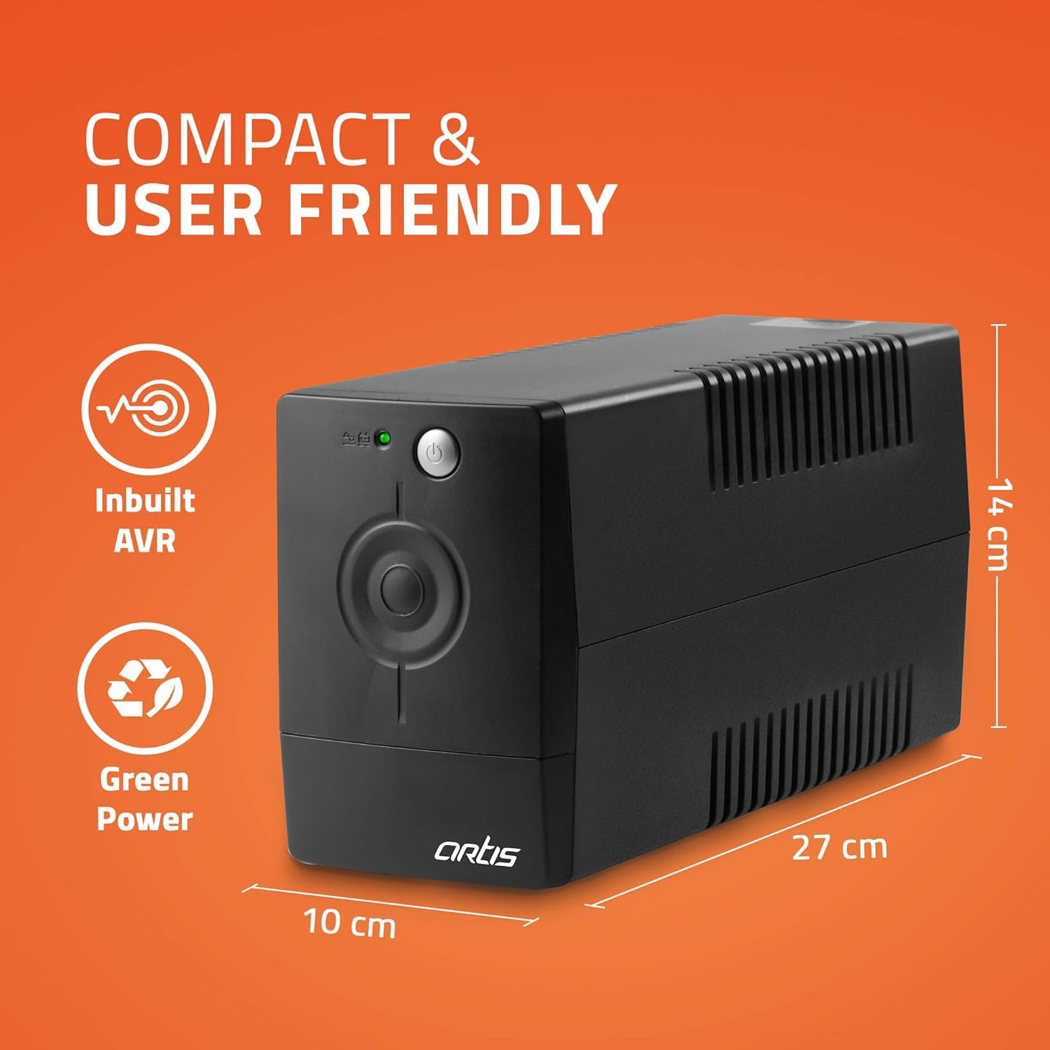 Ups Artis PS-600VA Line Interactive UPS for Personal Computers, Desktop PCs, Laptops, Routers, Networking Devices and Gaming Consoles